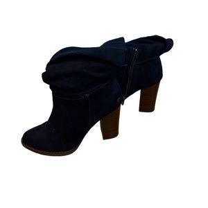 Shoedazzel Dark Blue Faux Suede Block Heel Slouch Boots Mid Calf Size 6